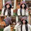 PNPIA- Mũ beanie đan sọc cầu vồng mới dành cho nữ Cô gái mùa đông ấm áp Móc bảo vệ tai