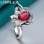 URMYLADY Hoa Bạc 925 Ruby 7-10 # Nhẫn Nữ Cưới Đính Hôn Thời Trang Quyến Rũ Trang Sức