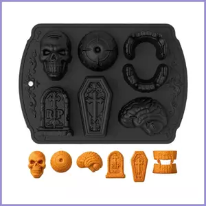 Halloween Khuôn Silicon 6 Khoang Đầu Lâu Mộ Dễ Dàng Phát Hành Khuôn Bánh Quy Vui Nhộn Cho Brownies Muffin Cupcake muueadsyvn