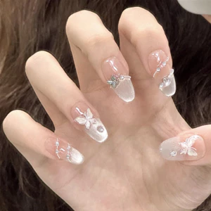 Làm Móng Tay Đơn Giản Pure Desire Phong Cách Đá Trong Suốt Mắt Mèo Nhấp Nháy Kim Cương Kim Cương Dây Xích Bướm Dài Đeo Móng Tay