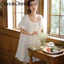 Phụ Nữ Chắc Chắn Trắng Váy Ngủ Bộ Đồ Ngủ Nữ Vintage Retro Cotton Đồ Ngủ Váy Ngủ