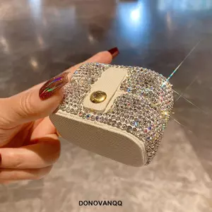 Hộp đựng nhẫn kim cương giả Mini DONOVANQQ, Hộp đựng đồ trang sức lấp lánh sang trọng Bling, Hộp đựng đồ trang sức bằng kim cương giả vuông màu bạc sáng tạo tinh tế