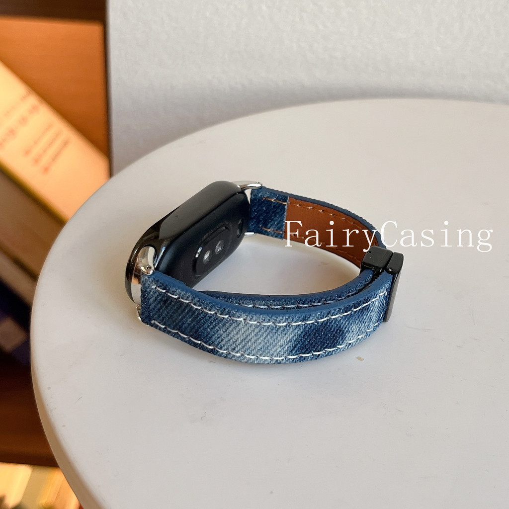 Dây Đeo Da Vải Denim Cho Xiaomi Band 10 8 9 Pro Vòng Tay Từ Tính Cho Redmi Watch 6 5 4 Dây Đeo Đồng Hồ