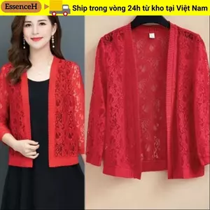Áo sơ mi điều hòa ESSENCEH, Áo Cardigan nữ buộc ren hoa, Khăn choàng lưới đi biển thoáng khí mùa hè dành cho nữ