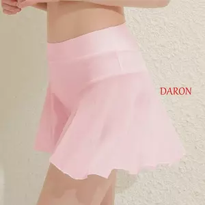 Váy ngắn lưới DARON Bikini, Váy Mini cạp cao trong suốt, Váy ngắn đi biển tập thể dục có lót Váy xếp ly màu trơn mùa hè
