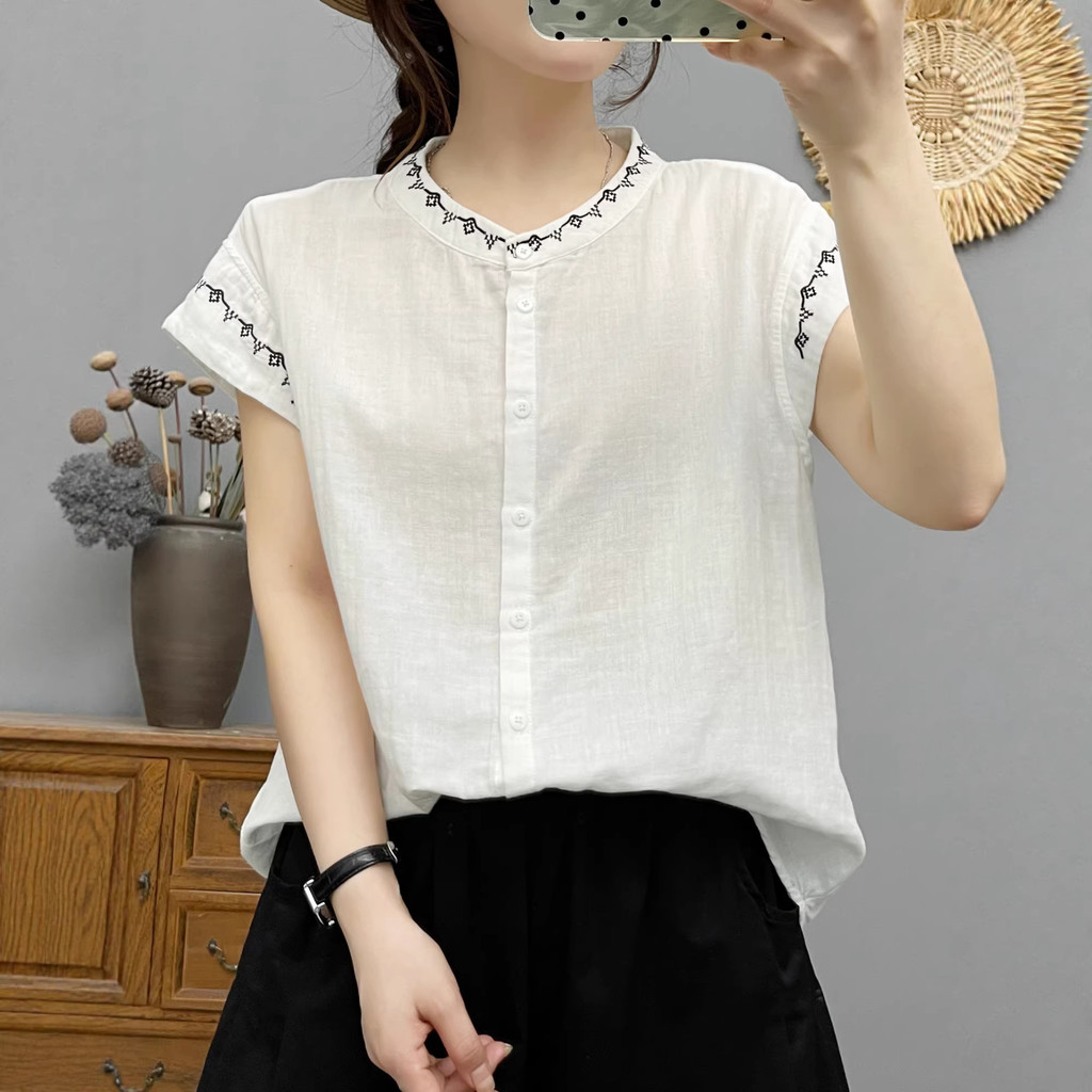 [Sẵn Sàng] Áo Sơ Mi Nữ Sợi Cotton Cao Cấp Mùa Hè 2026 Phong Cách Dân Tộc Thiết Kế Niche Không Tay