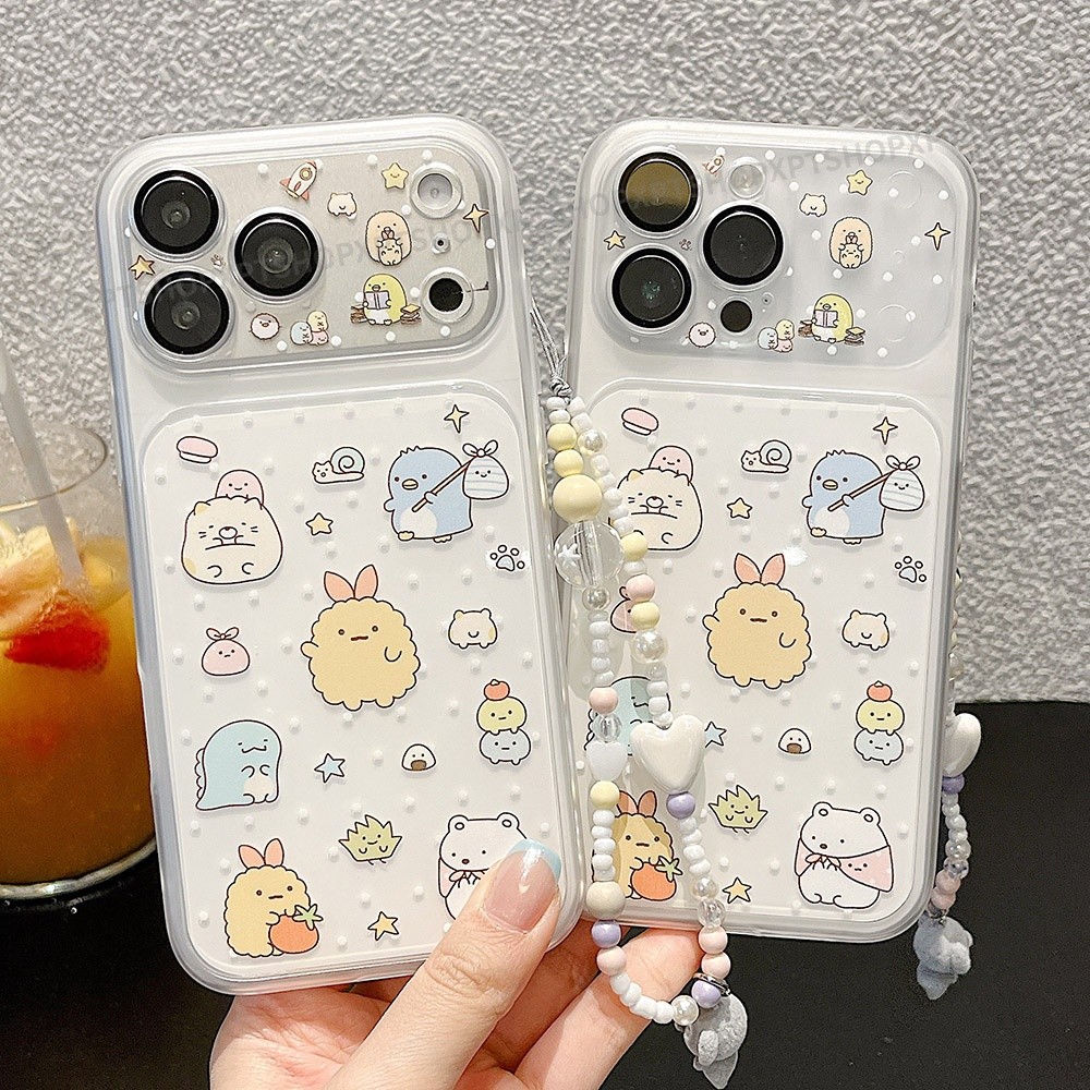 Ốp điện thoại Acrylic mờ chuỗi động vật hoạt hình 2 trong 1 cho iPhone 17 Pro Max 16 15 14 Vỏ bảo vệ chống sốc