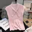 Áo Vest dệt kim cổ chữ v có ruy băng mơ dành cho nữ mùa hè Phong cách mới tay bay nhỏ phong cách Hàn Quốc hàng đầu