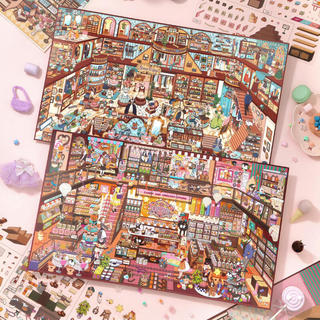 ENWEI 10 Cái [Candy House Series] Bộ Hộp Miếng Dán Phong Cảnh Cực Lớn Cửa Hàng Quần Áo Giày Trang Sức Túi Xách Thêu Sò