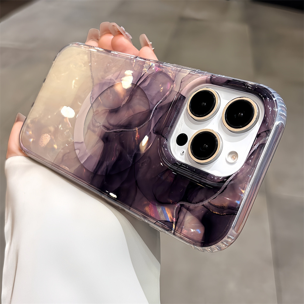 Ốp điện thoại từ tính gợn nước nhuộm cho iPhone 17 Pro Max 16 13 14 15 pro max Bảo vệ ống kính chống rơi Vỏ cứng bảo vệ điện thoại
