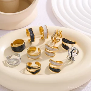Dầu Nhỏ Giọt Mở Nhẫn Thép Titan Nữ Đơn Giản ins Phong Cách Cao Cấp Ánh Sáng Sang Trọng Mạ Vàng Nhẫn Thép Không Gỉ
