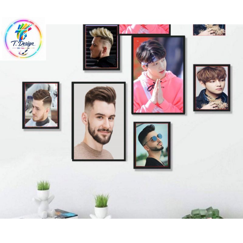 Bộ 6 tranh decor treo tường cho salon tóc nam, mẫu đa dạng, có keo dán sẵn.
