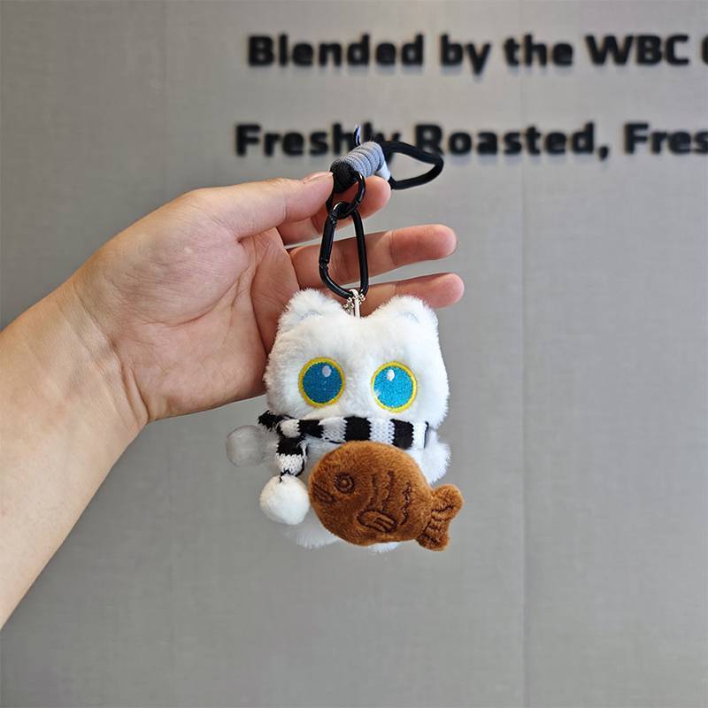 Eshylala Hoạt Hình Sang Trọng Mèo Trắng Đen Móc Khóa Túi Mặt Dây Chuyền Đồ Chơi Kawaii Dễ Thương Quà Tặng Cho Cặp Đôi [MỚI]