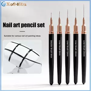 XOITU 5 Chiếc Móng Tay Nghệ Thuật Lót Bàn Chải Kích Thước Tranh Bút Thiết Kế Móng Tay 4 / 8 / 12 / 20 / 25mm Dụng Cụ Vẽ Cho Đường Dài Chi Tiết Mỏng Bút Làm Móng Tay VN