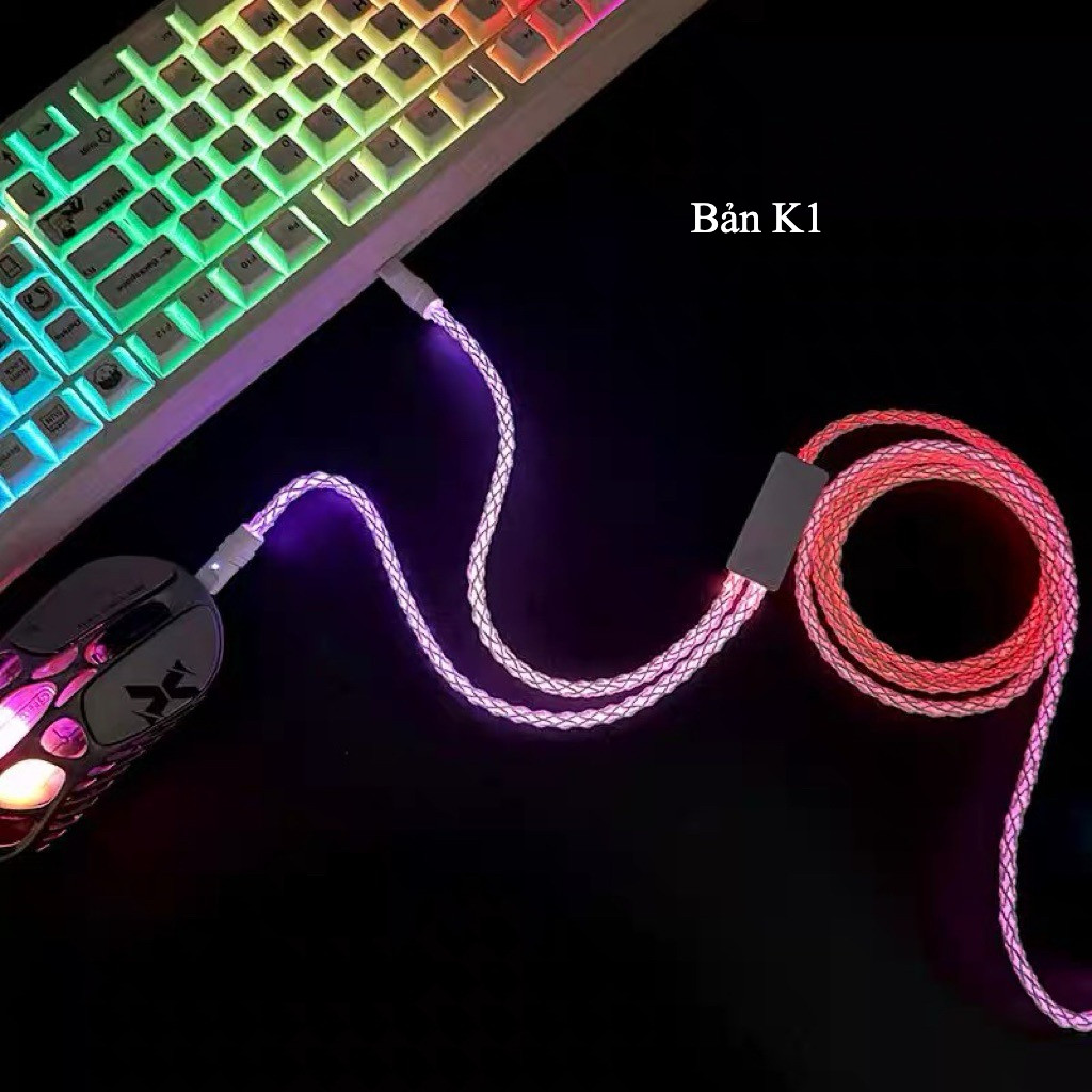 Dây Cáp sạc RGB 2 in 1 – Cắm bàn phím - Dây sạc phát sáng đổi màu - Vỏ hợp kim kẽm cao cấp - Dài 1,5 mét