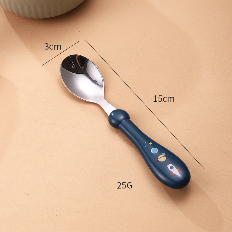 Bộ nĩa và thìa bằng thép không gỉ, Phong cách Hàn Quốc, Tay cầm silicon, Bộ đồ ăn trẻ em hoạt hình dễ thương