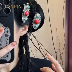 PNPIA- Hình Bầu Dục Hoa Rỗng Phong Cách Dân Tộc Sang Trọng Tính Khí Bên Dubill Kẹp Tóc Phụ Kiện Tinh Tế