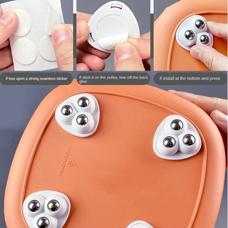 Mới 4 Tự Dính 3 Bóng Bánh Xe Bánh Xe Xoay Mini Con Lăn Cho Đồ Nội Thất Hộp Bảo Quản Thùng Rác Có Thể Trơn Trượt Đế Dính