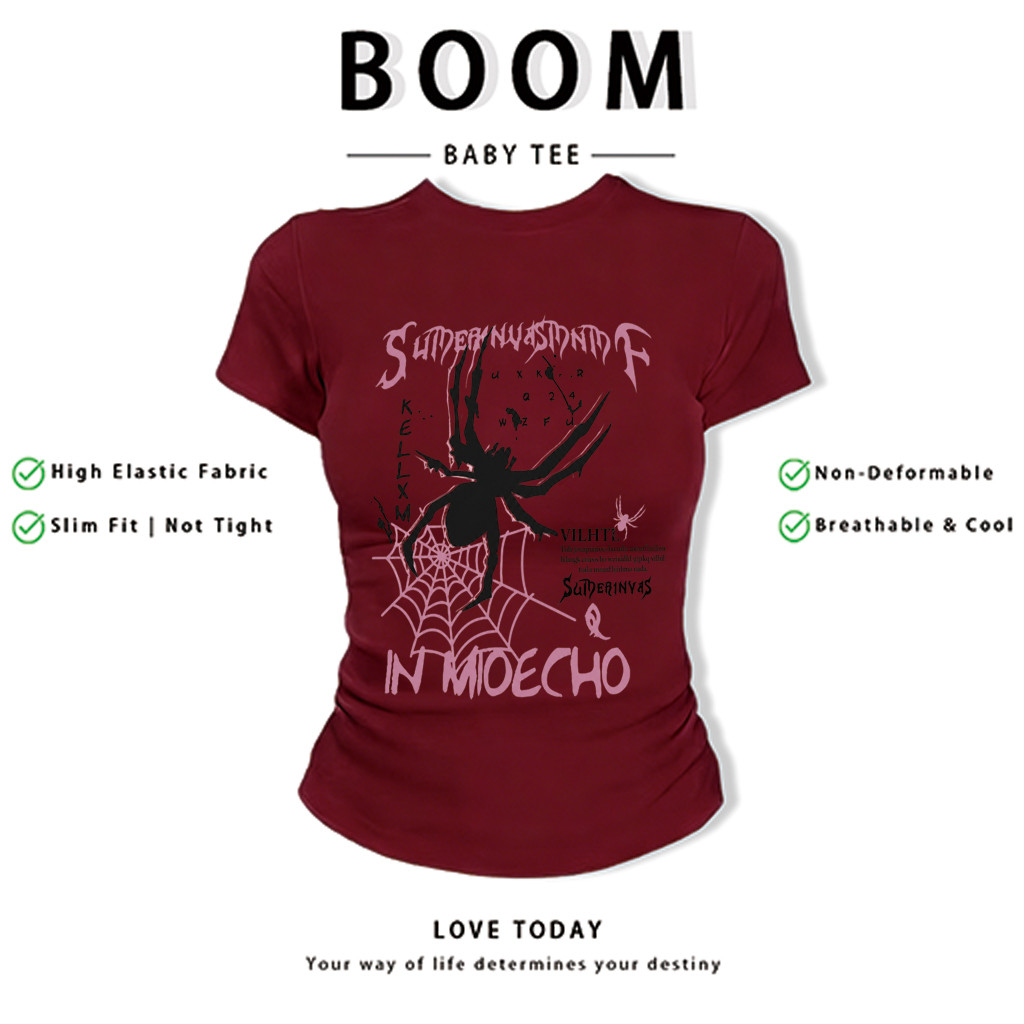 BOOM Áo Baby Tee Nữ Cotton Ôm Body-Áo Thun Ngắn Tay Y2K In Hình PhongCách Mùa Hè, Cổ Tròn Hàng Đầucách hàn quốc phongX27