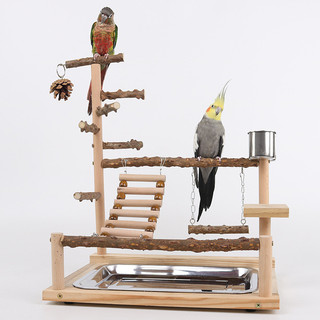 Tự Nhiên Gỗ Chắc Chắn Vẹt Playstand Sân Chơi Chim Có Thang Xoay Nhai Đồ Chơi Thép Không Gỉ Ăn Khay Có Thể Tháo Rời Cho Vẹt Nhỏ Vừa Cockatiel Budgie Lovebird