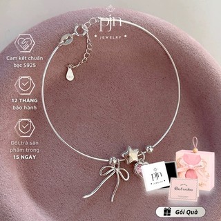Vòng Tay Lắc Tay Bạc 925 PJN Hạt Bạc Mix Charm Nơ Hình Ngôi Sao Dây Mì Trái Tim Hồng Phòng Cách Dành Cho Nữ VT05-VC03