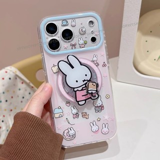 Trà sữa xoay từ tính Giá đỡ thỏ Vỏ điện thoại Acrylic cho iPhone 17 Pro Max 16 15 14 Vỏ bảo vệ chống sốc