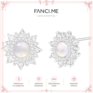 FANCIME "Lụa Trắng" Hoa Mặt Trời rực rỡ Ngọc Trai Bông Tai Bạc Sterling
