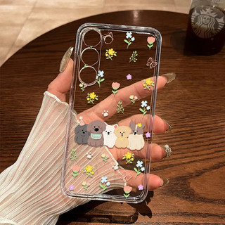 Floral Puppy ins dễ thương Thích hợp cho Samsung A12 S23 S25 A355G A06 A225G S23PLUS S22 A02S A265G S24PLUS A165G Vỏ mềm trong suốt chống sốc toàn diện