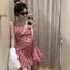 Váy đeo chéo kẻ sọc nhỏ màu đỏ mùa hè Váy chữ a không tay
