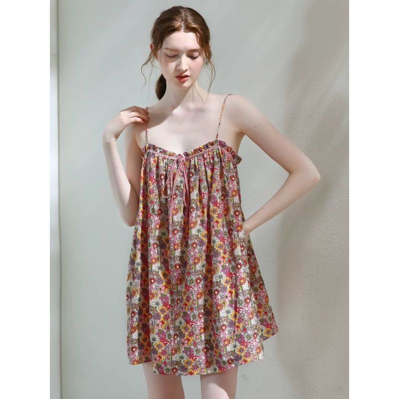 [Giảm giá 50%] Fat mm Váy ngủ đeo chéo cỡ lớn Phong cách kỳ nghỉ mùa hè Nữ tính Ngọt ngào Ngắn mặc nhà thông thường Bộ đồ ngủ