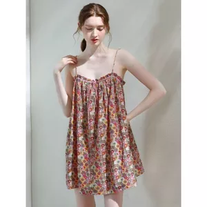 Fat mm Váy ngủ đeo chéo cỡ lớn Phong cách kỳ nghỉ mùa hè Nữ tính Ngọt ngào Ngắn mặc nhà thông thường Bộ đồ ngủ
