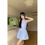 Đầm cổ dây xếp ly thiết kế phong cách ngọt ngào dành cho nữ mùa hè hẹp dáng ôm hơn Tính khí màu xanh Fluffy a @