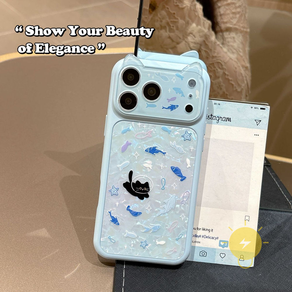 Phone Case For iPhone 17 Pro Max 16 15 TPU Cat Fish Ear Aesthetic Korean Cute