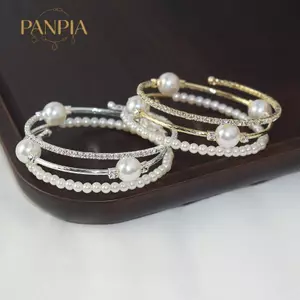PNPIA- Vòng Tay Ngọc Trai Pha Lê Nữ Kim Cương Giả Nhiều Lớp Có Thể Điều Chỉnh Lắc Tay Vòng Tay Mạ Vàng Vòng Tay Quyến Rũ Món Quà Trang Sức
