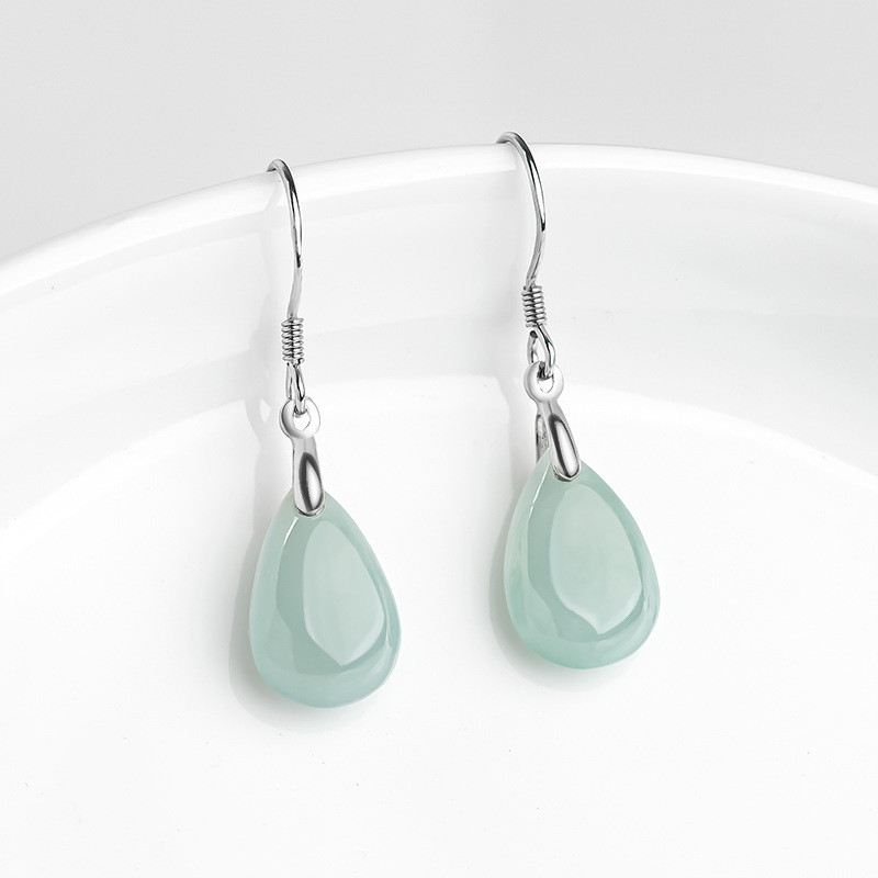 Bông tai bạc s925 cao cấp dát chalcedony tự nhiên