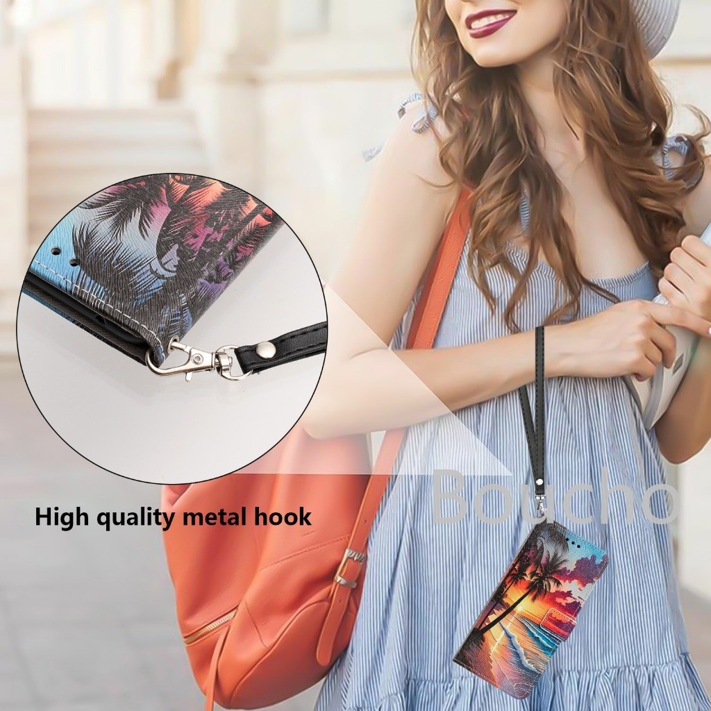 Dành Cho Samsung A27 A57 M16 A56 A36 A37 A07 A06 A05S M55 M35 M15 M54 M14 Ốp Điện Thoại Folio Cây Cọ Đại Dương