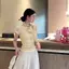 AN.MART Mùa Hè Pháp Ngọt Ngào Satin Nơ Ren-up Slim Tay Ngắn Dệt Kim Áo Thun Nữ VN
