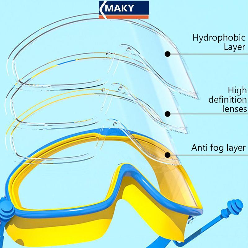 MAKY Kính lặn chuyên nghiệp khung lớn chống nước và chống sương mù phổ biến trực tuyến, Kính bơi dành cho người lớn VN