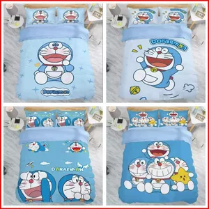 ST2 Doremon 3IN1 Ga trải giường Vỏ chăn gối Bộ chăn ga gối Phòng ngủ gia đình Có thể giặt được Hoạt hình Bộ đồ dễ thương TS2