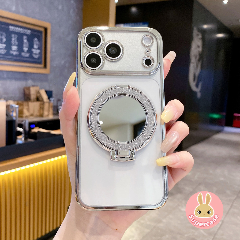 Ốp Điện Thoại Chân Đế Gương Lấp Lánh Sang Trọng Cho Vivo Y11D Y19 Y19S Pro GT Y19E Y18E Y18i Y18S Y17 Y16 Y15A Y13 Y12A Y12S Y11 Y11S 5G 4G Vỏ Bạc Mạ Điện Trong Suốt Vỏ Mềm