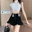 Quần phù hợp cho nữ Mùa hè Phong cách mỏng nhỏ thon gọn hơn Nhìn eo cao dáng rộng ống rộng quần short chữ a Xù Hakama Quần Hot