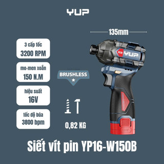 CHÍNH HÃNG Máy Chuyên Vít Pin 16V YP16 W150B có búa dùng pin YUPAI YUP lực siết 150n.m Động Cơ Khỏe