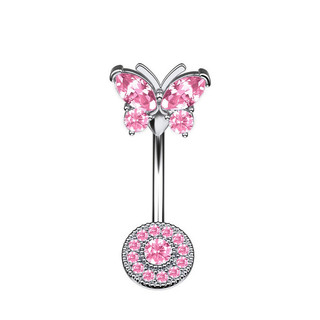 1PC 14G Hồng Kim Cương Bướm & Trái Tim Thép Không Gỉ 10 Mm Rốn Nhẫn Nữ