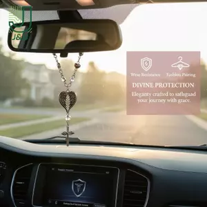 Guardians Angel Cross Car Mặt dây chuyền vô lăng ô tô treo chéo Người bảo vệ Mặt dây chuyền tôn giáo Cánh thiên thần Mặt dây chuyền chữ thập