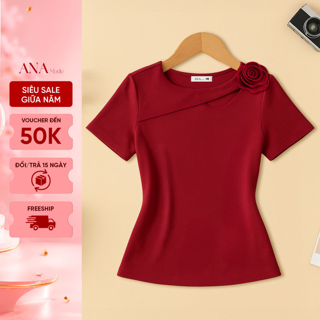 Áo Thun Đính Hoa Trung Niên ANA Mode Chất Liệu Cotton Thanh Lịch Đi Tiệc Quà Tặng Mẹ AT25VBG02
