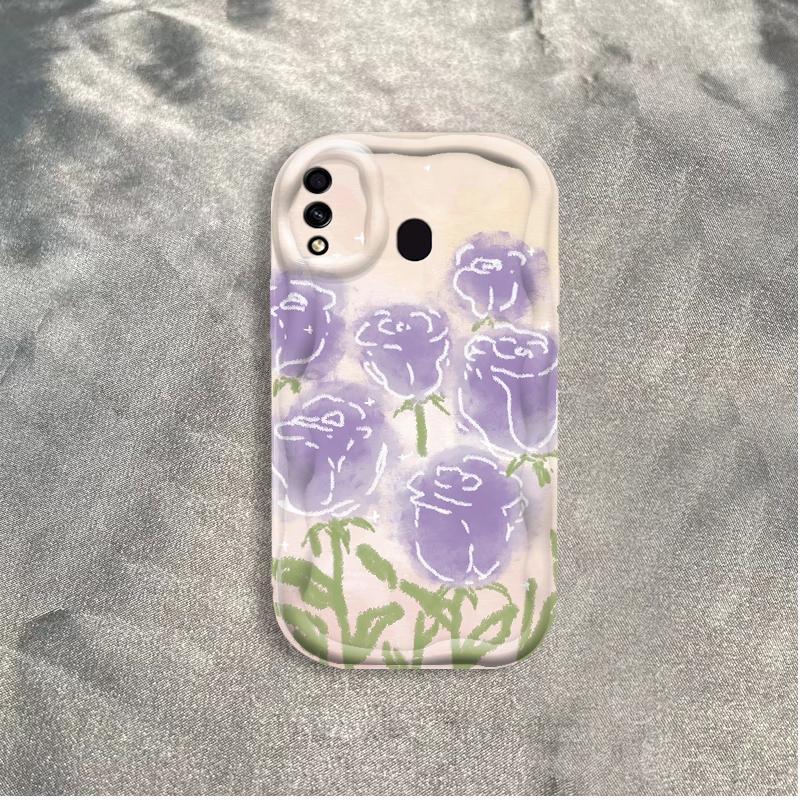 Thích Hợp Cho Samsung A20 A30 Phụ Kiện 3D TPU Mềm Hoa Tím Hoa Hồng Tulip Ins Phong Cách Chống Sốc Ốp Điện Thoại
