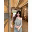 Cổ áo chéo phong cách cay ngọt ngào lệch vai Hot Girl ngắn rốn hàng đầu phong cách Hàn Quốc mùa hè Sản phẩm mới Áo thun màu xám thông thường