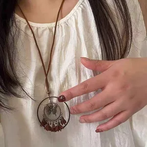 Mới Phong Cách Trung Quốc Mặt Dây Chuyền Vòng Cổ Nữ Retro Phong Cách Dân Tộc Độc Đáo Dây Xích Niche Đơn Giản Tay Dệt Vòng Cổ