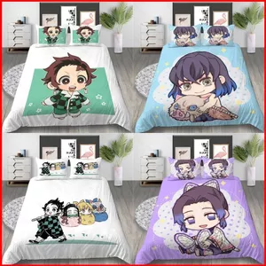 ST2 Demon Slayer 3in1 Bộ chăn ga gối ga trải giường Vỏ chăn ký túc xá có thể giặt thoải mái Sinh viên Bộ đồ gia đình TS2