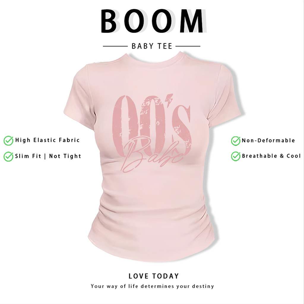 BOOM Áo Baby Tee Nữ Cotton Ôm Body-Áo Thun Ngắn Tay Y2K In Hình PhongCách Mùa Hè, Cổ Tròn Hàng Đầucách hàn quốc phong058